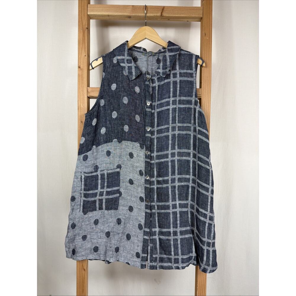 NWT Chalet Blue Sleeveless Button Up Pocket Long Vest Tunic #1142 Size LG USA